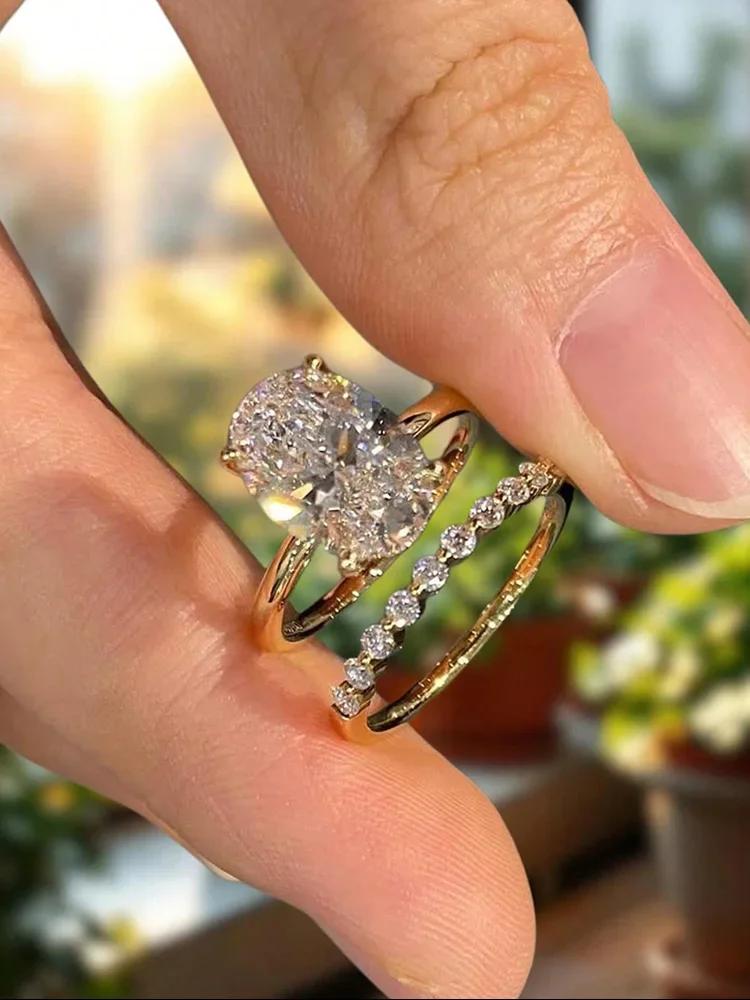 925 Silver Fashion Plain Oval Zircon Stackable Set Ring For Women Anniversary Wedding Luxury High Quality Fine Jewelry