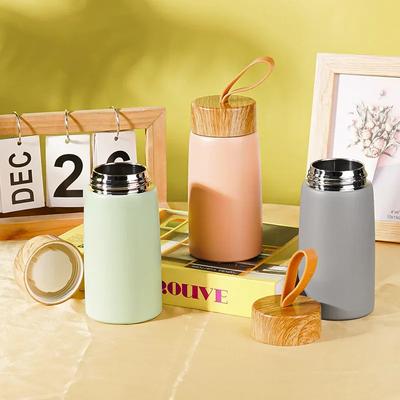 304 Stainless Steel Insulated Portable Cup Vacuum Coffee Mug with Cover Mini Water Bottle with Wood Grain Lid Double Wall Bottle