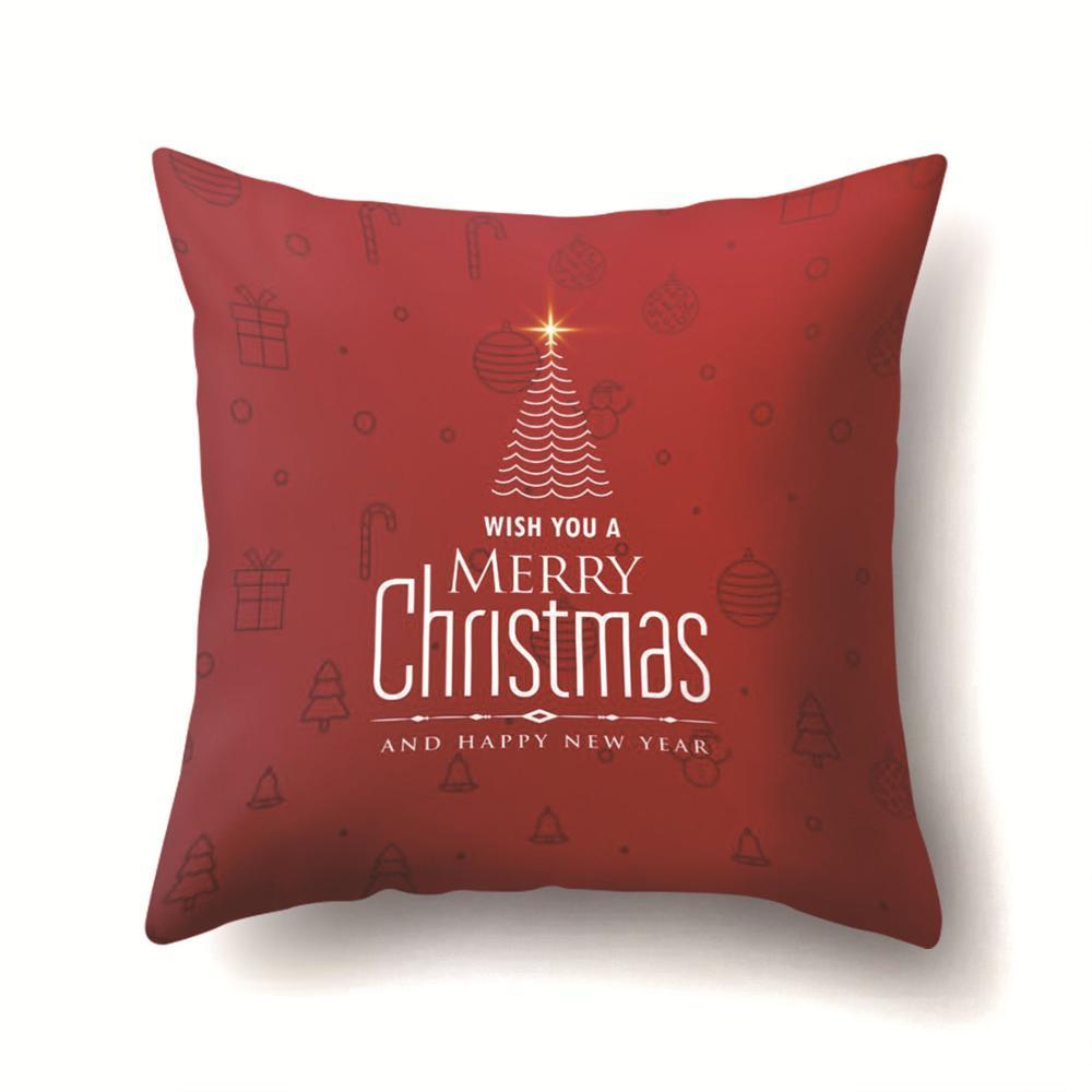 New Year Christmas Deer Snowflake Red Printing Cushion Cover Home Living Room Sofa Decoration Polyester Pillow Cover