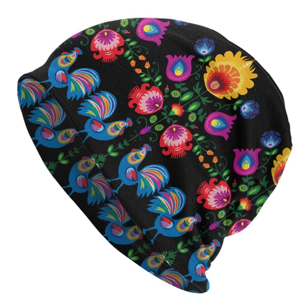 Custom Polish Folk Flowers Beanie Cap Unisex Winter Warm Bonnet Knitted Hats Outdoor Ski Poland Floral Art Skullies Beanies Hats