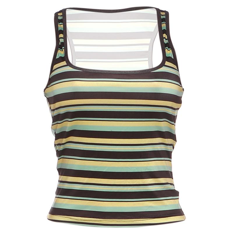 European and American Style 2026 Summer New Fashionable Elegance, Low-Cut, Sexy, Tight Slimming Striped Camisole for Women S
