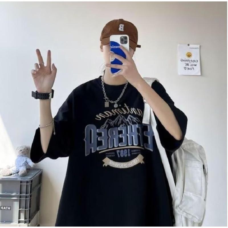 Men T-Shirts Letter Graphic Print Fashion Brand Tees for Men Oversize Tshirts Men Clothing Casual Tee Man Summer Korean Retro