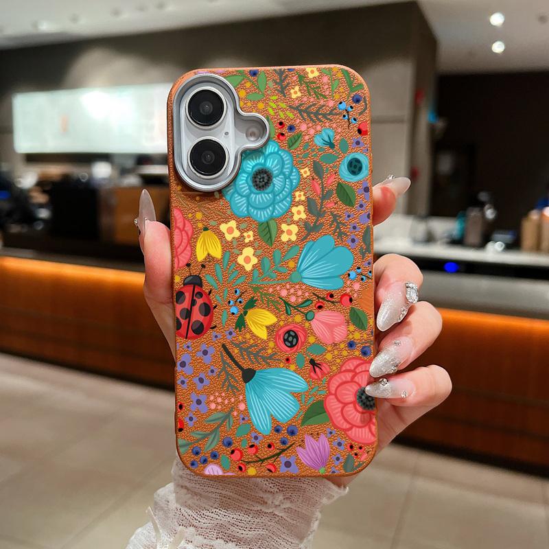 Romantic Garden Flowers Print Soft Case For iPhone 15 14 16 Pro Max 15 14 Plus 13 12 Pro Max 11 Leather Texture TPU Phone Cover