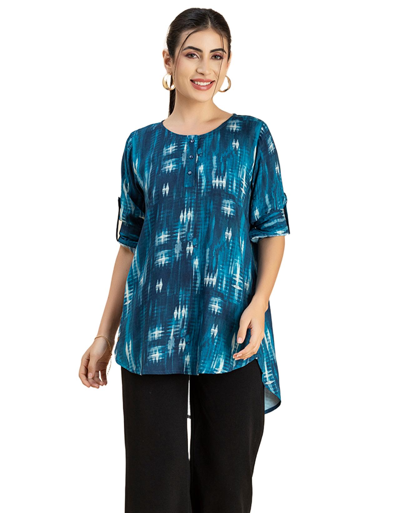 

Жіноча довга літня туніка з круглим вирізом і планкою на ґудзиках Moomaya XXL зелений