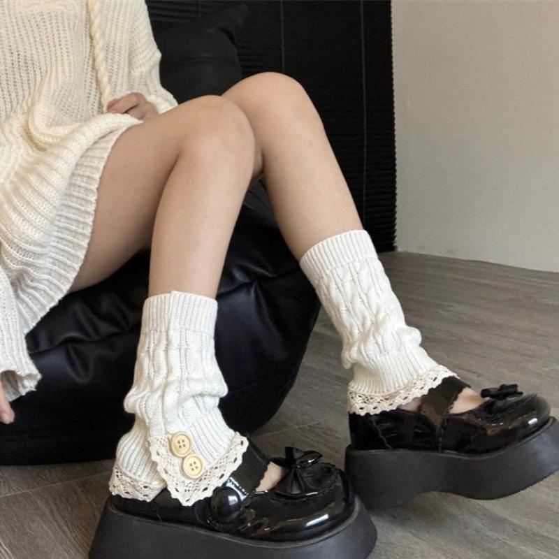 

Japanese Lace Trim Leg Warmers Loose Button Ankle Socks Boot Covers Women Lolita College Style Winter Knit Harajuku Accessories One Size белый