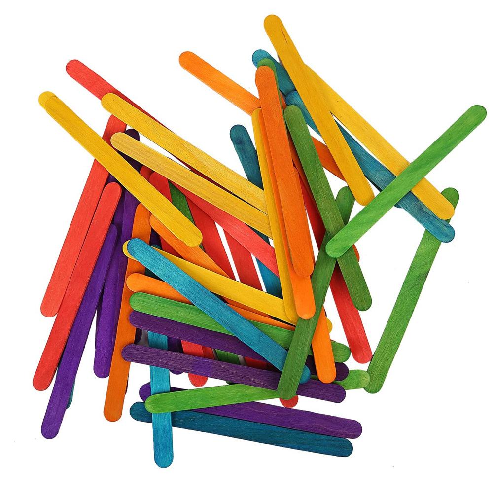 Color Popsicle Stick Ice Cream Stick Kindergarten Handmade Diy Material 114*10*2mm 50 Pcs
