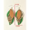 1 Pair Western Bohemian Style Leopard Print & Green-Brown Colorblock 3-Layer S-Shaped Leaf PU Leather Dangle Earrings