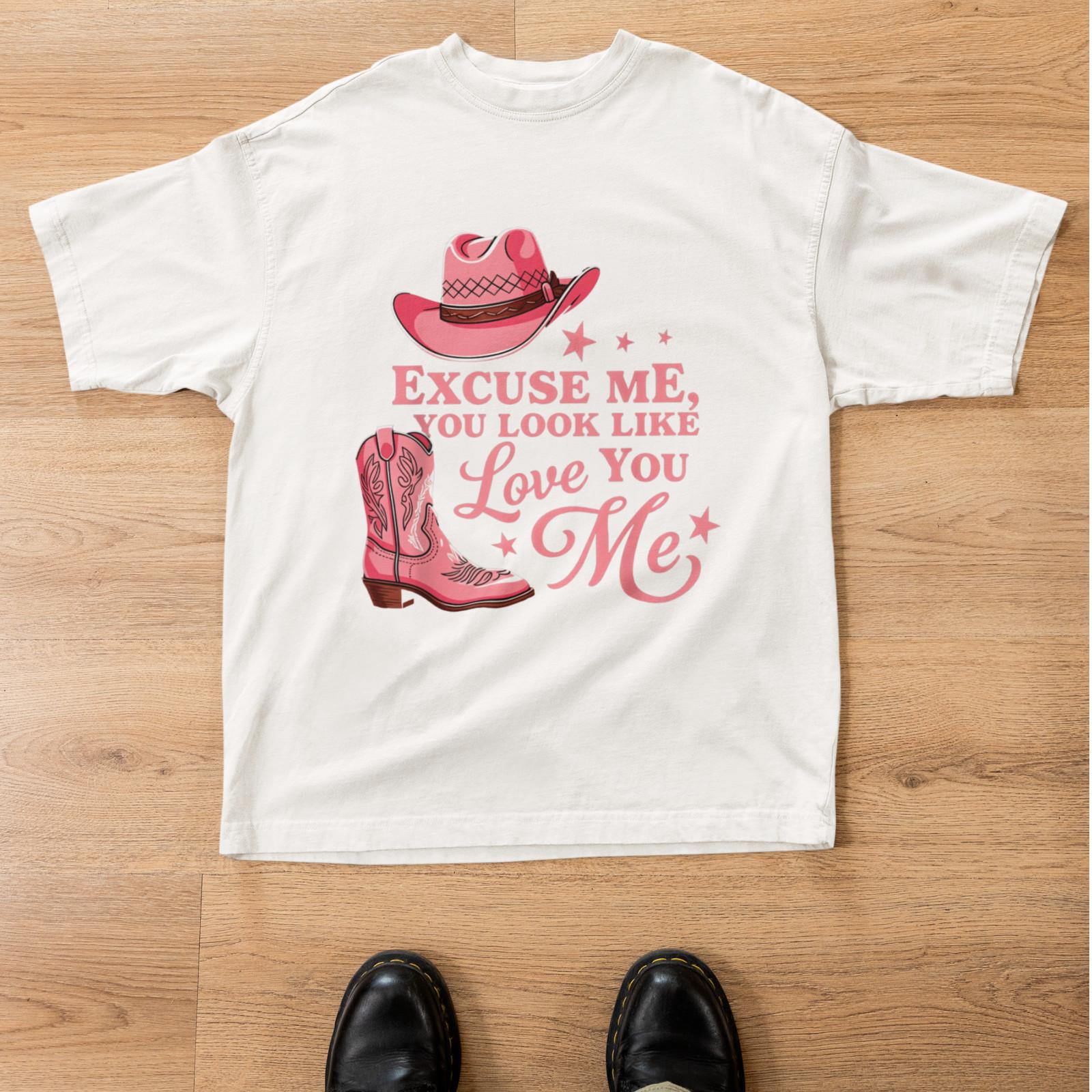 Excuse Me You Look Like You Love Me Shirt Western Cowgirl Pink Boot Tee XL