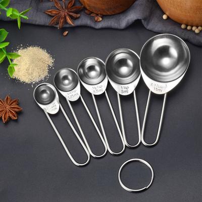 5Pcs/Set Measuring Spoon Anti-rust Solid Stainless Steel Anti-rust Measuring Spoons for Kitchen