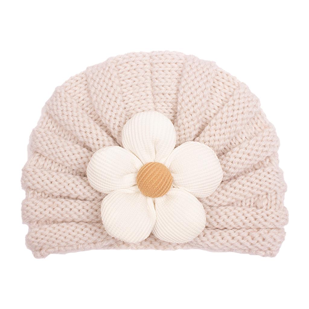 Winter Baby Knitted Floral Hat: Multicolor Wool Hat for Girls