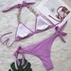 2Pcs/Set Split Bikini Rhinestones Metal Chain Sexy Adjustable Pure Color Swimwear for Swimming