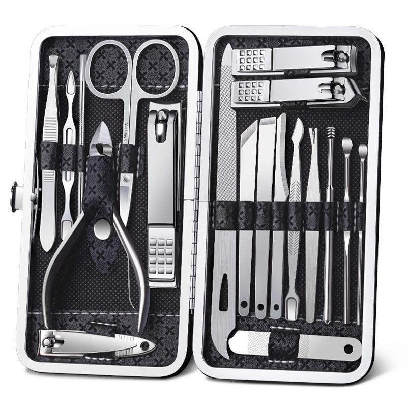19pcs Professional Multifunctional Stainless Steel Nail Clipper Kits Portable Manicure Pedicure Set with PU Bag
