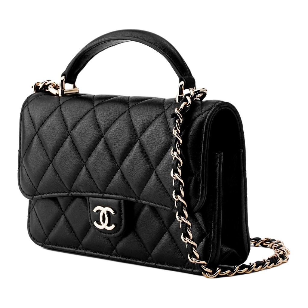 Chanel 23P Spring/Summer Black Quilted Sheepskin WOC Chain Flap Shoulder Crossbody Handbag Mini Women Bag
