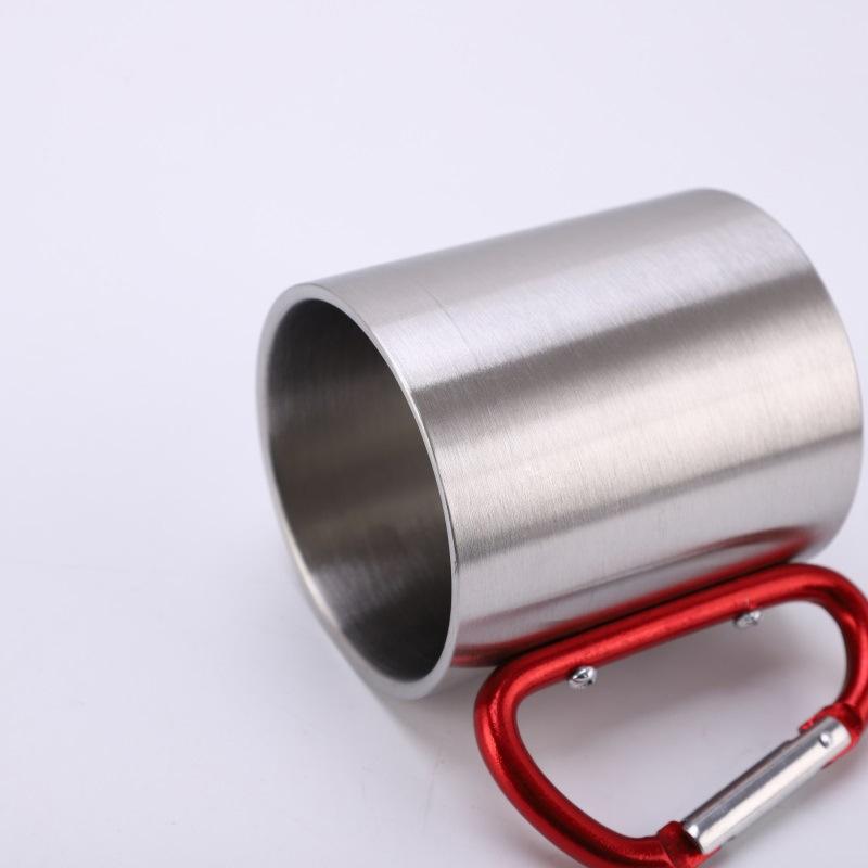 220ML Camping Travel Stainless Steel Cup Carabiner Hook Handle Picnic Water Mug Outdoor Travel Hike Cup