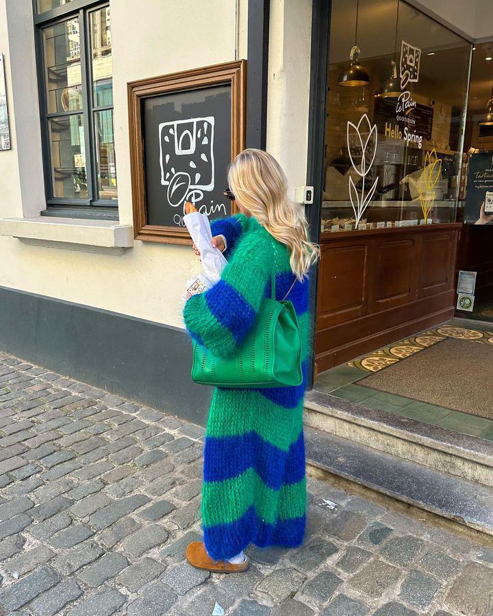 2024 Autumn Contrast Striped Lazy Style Long Sweater Coat (Model HY062)