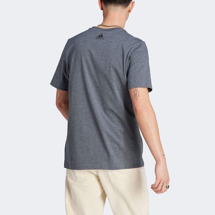 Adidas Essentials Alphabetic Logo Print Round Neck Short Sleeve T-Shirt Men Tops Grey IJ8578