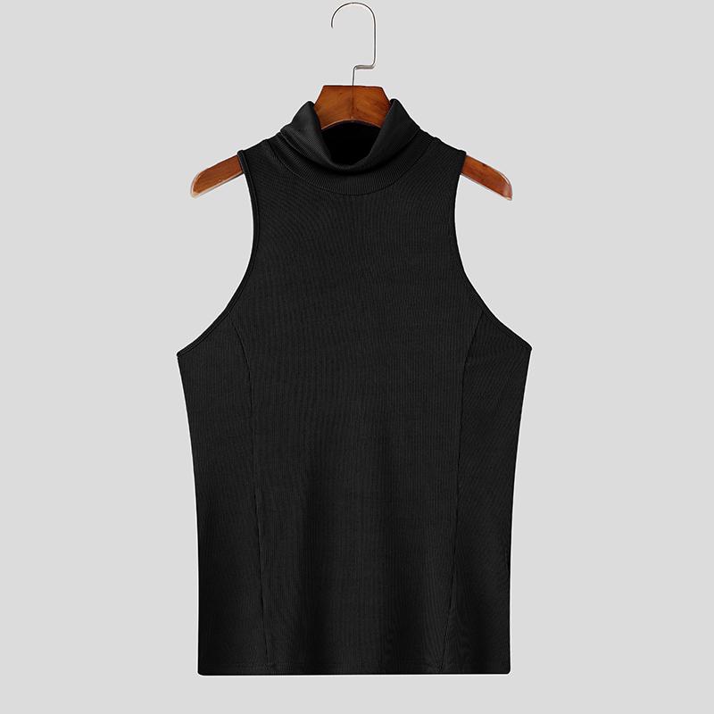 

INCERUN Summer Men Turtleneck Sleeveless Racerback Rib Sport Tank Tops T-shirts S