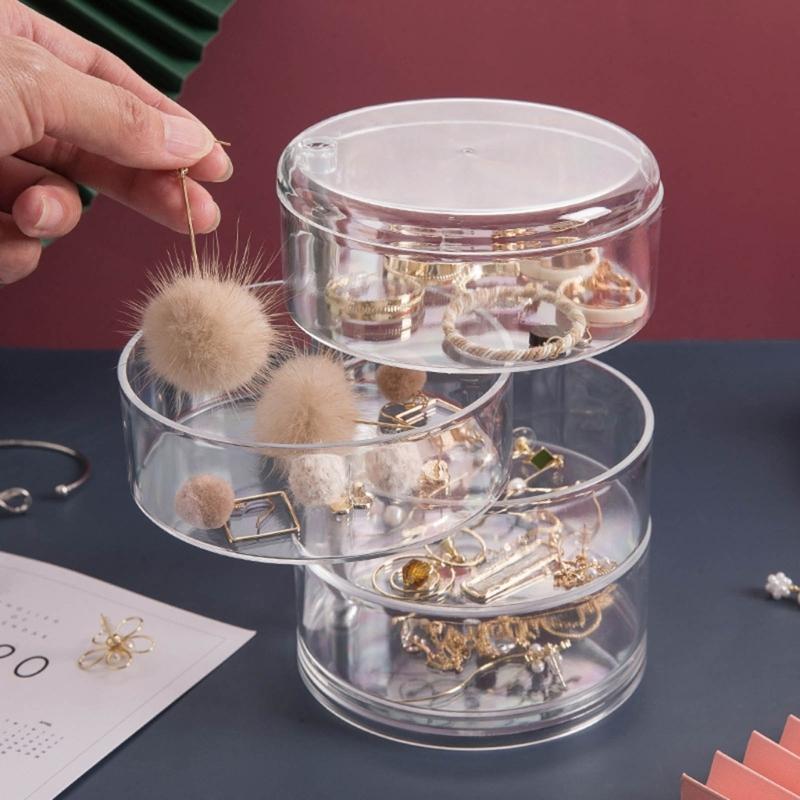 Practical Multilayer Clear Rotating Jewelry Box Case for Storing Displaying 3/4/5Tier Rotating Jewelry Holder Organizer