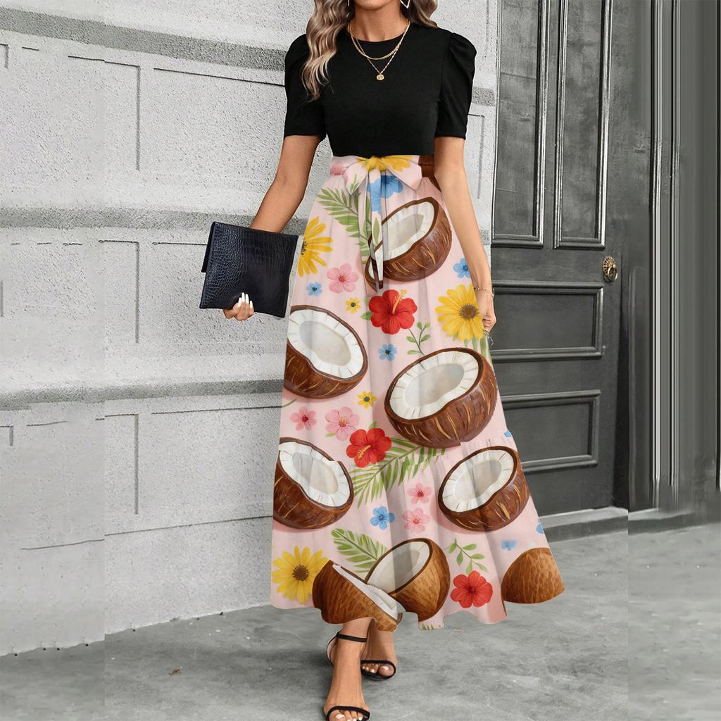 Short Sleeve Women's Dress Casual Flowy A-Line Midi Tshirt Dresses With Pockets Crewneck Vocation Boho Beach Sundress