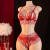 Semi-transparent Lingerie Women Set Sexy Push Up Bra Sexdoll Erotic Costume Open Crotch Perspective Color Blocked Lace Sexy Suit