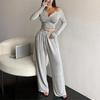 Women's 2 Piece Lounge Sets Long Sleeve Button Up Crop Top Wide Leg Pants Matching Outfit Casual Fall Spring Tracksuits