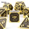7 Pcs Black Golden Dragon Metal Dice Solid Metal Polyhedral Dice Set Suitable for Role-Playing RPG  Board Game Card Game