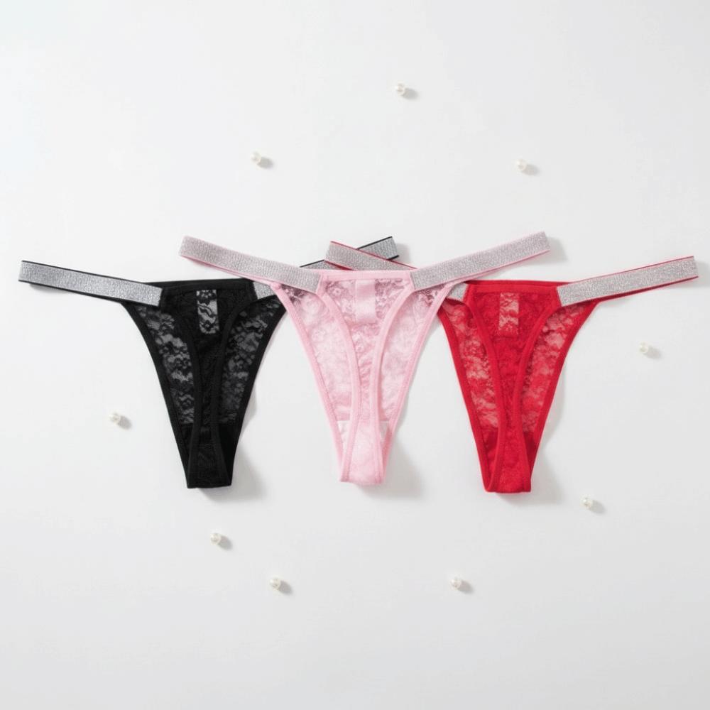 Lingerie Rhinestone Belt Women's Thongs Mesh Hollow Out Lace Thongs Low Waist Underwear T-back Briefs Hot Wife Gift