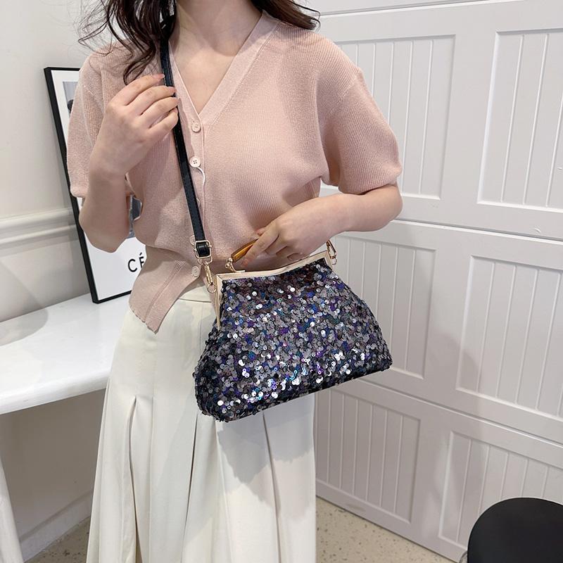 Glitter Sequin Shell Clip Evening Clutch for Women