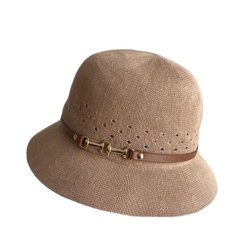 Hat Women's New Hollow Knitted Belt Bucket Hat Face Small Sunscreen Hat Top Hat