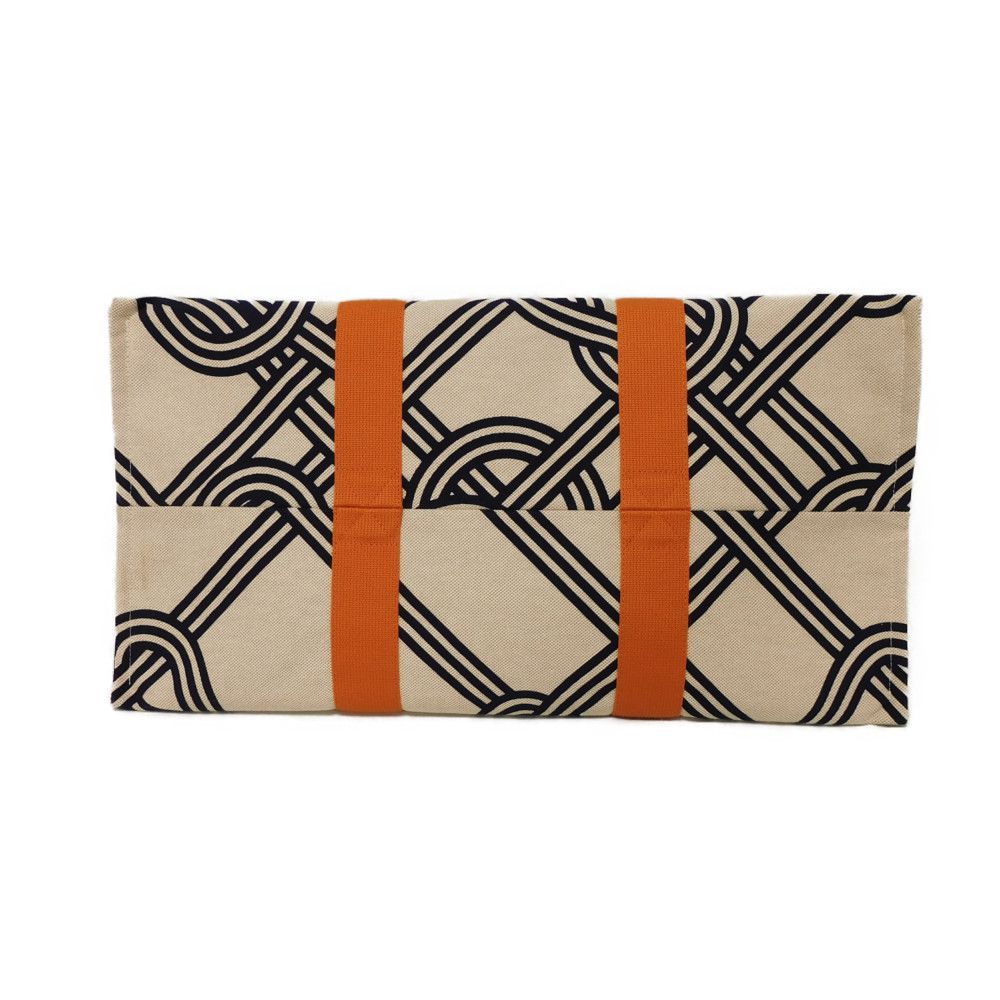 Used 9212 Nu Maran Beach Bag 7924 Graphic Tartan Orange Camel Knotboard Screen Print Cotton Unisex from Japan AUTHENTIC