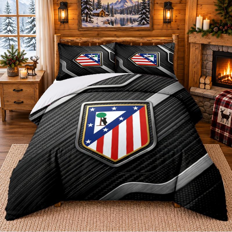 Atletico Madrid Desenli 3 Parça Nevresim Takımı Yatak Çarşafı Yastık Kılıfı Yatak Odası Dekorasyonu İçin