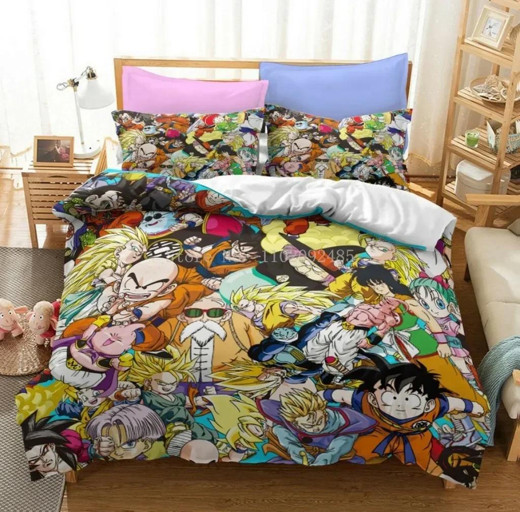 Popular Anime Dragon Ball Super Saiyan Son Goku Duvet Cover Bedding Set Double Twin For Kids Boys Bedclothes Quilt Cover Gi