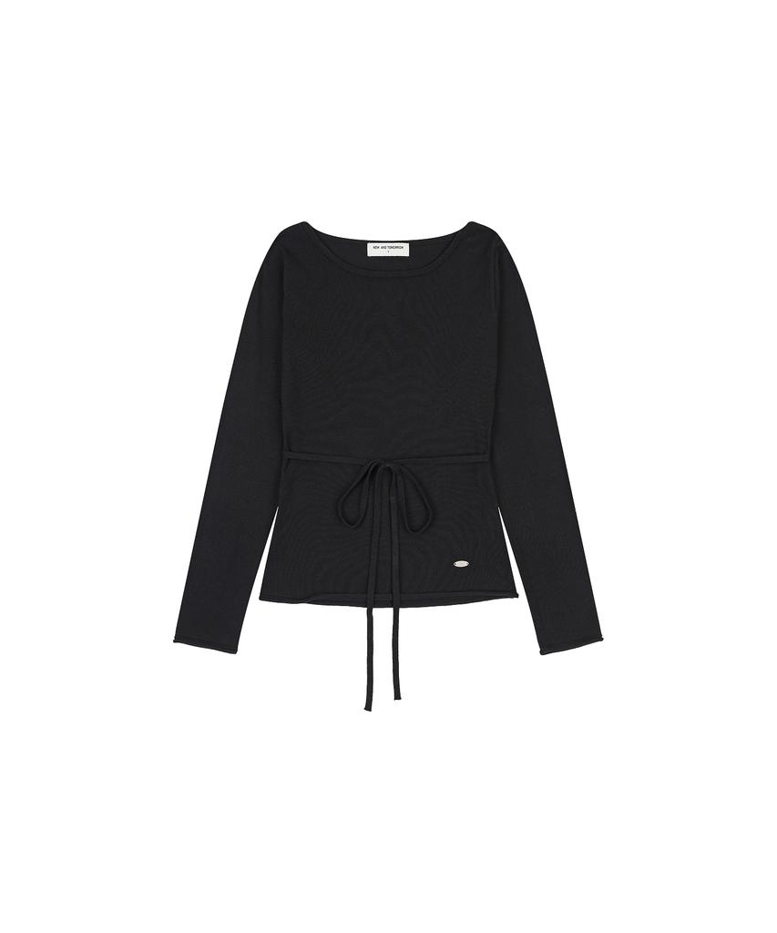 NOWANDTOMORROW W Boat Neck Knit T-Shirt [Black]