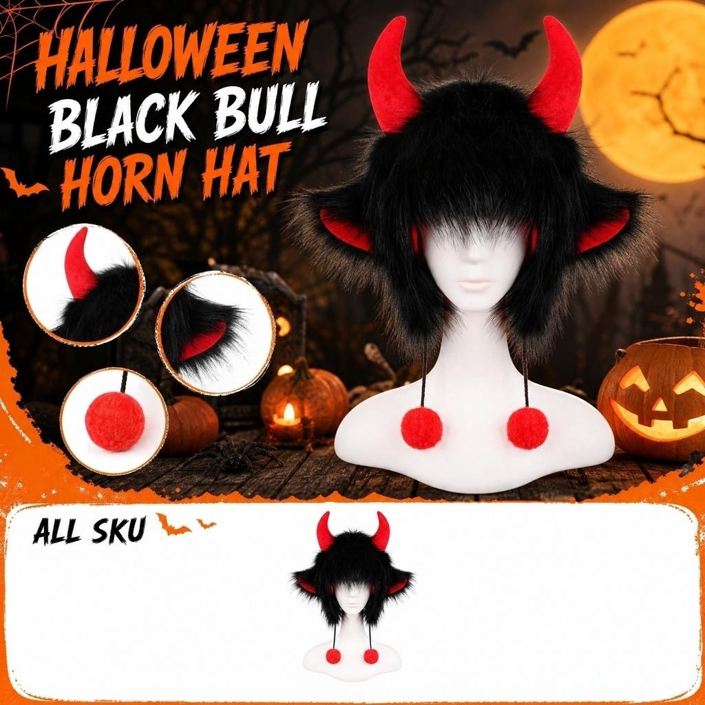 Unisex Adult Black Cow Hat Halloween Costume Headpiece for Funny Party