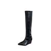 European and American pointed boots women's autumn new big tube circumference thin straight pants tube boots wedge heel knight boots