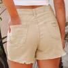Women High Waist Distressed Denim Shorts Raw Hem Casual Five Pocket Design Button Fly Summer Jean Shorts