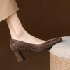 Krazing Pot Vintage Full Grain Leather Summer Autumn Thick High Heels Party Shoes Women Square Toe Leopard Prints Pumps