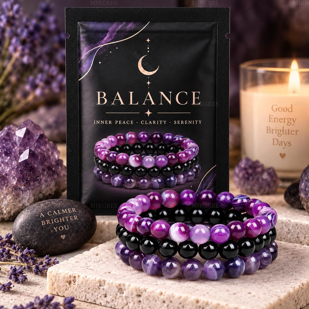 MIRGREE 3PCS/Set Natural Stone Beaded Bracelet Set for Women, Stretch Bracelets, Balance Inspired Stackable Jewelry Gift