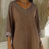Women's Faux Denim Maxi Dress V Neck 46085 Sleeve Loose Long Dress