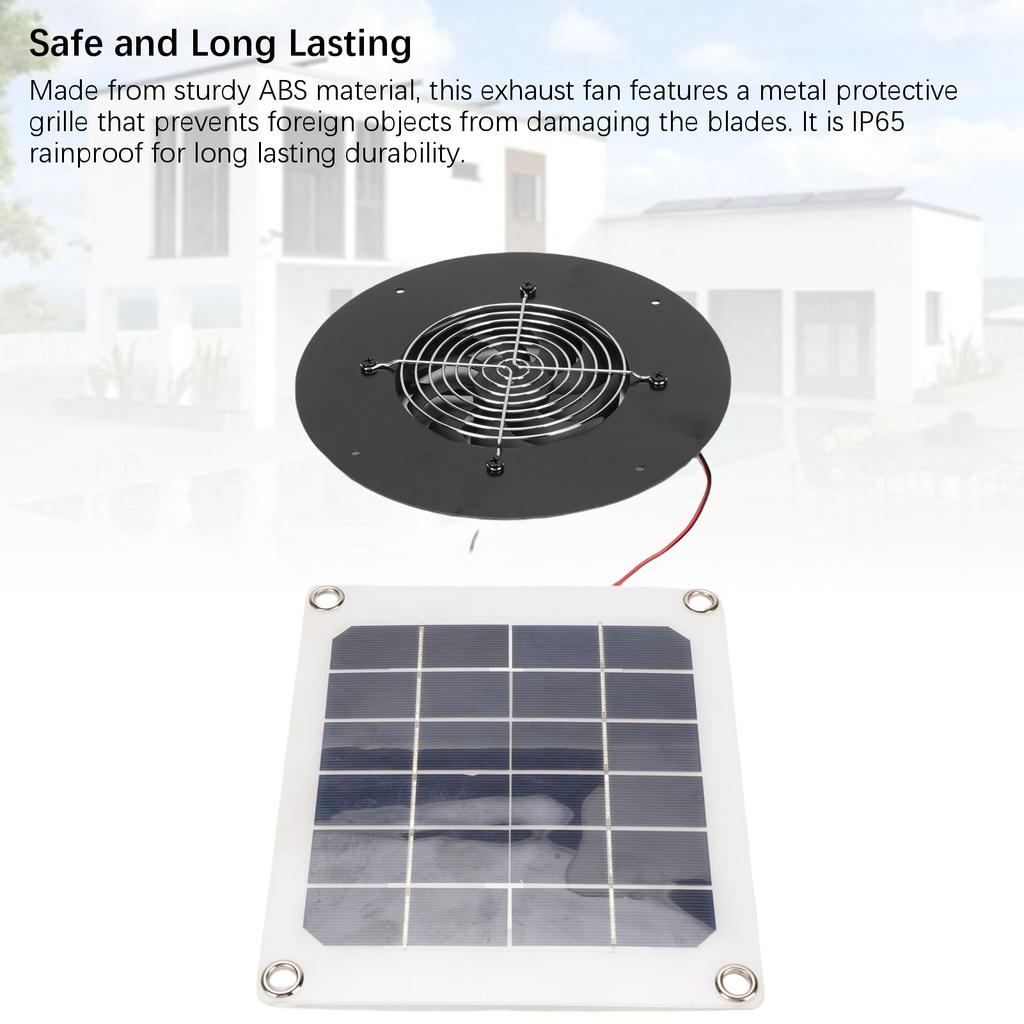 Solar Powered Exhaust Fan 10W Monocrystalline Silicon Solar Panel Round Vent Fan Kit for Pet House Chicken Coop Greenhouse