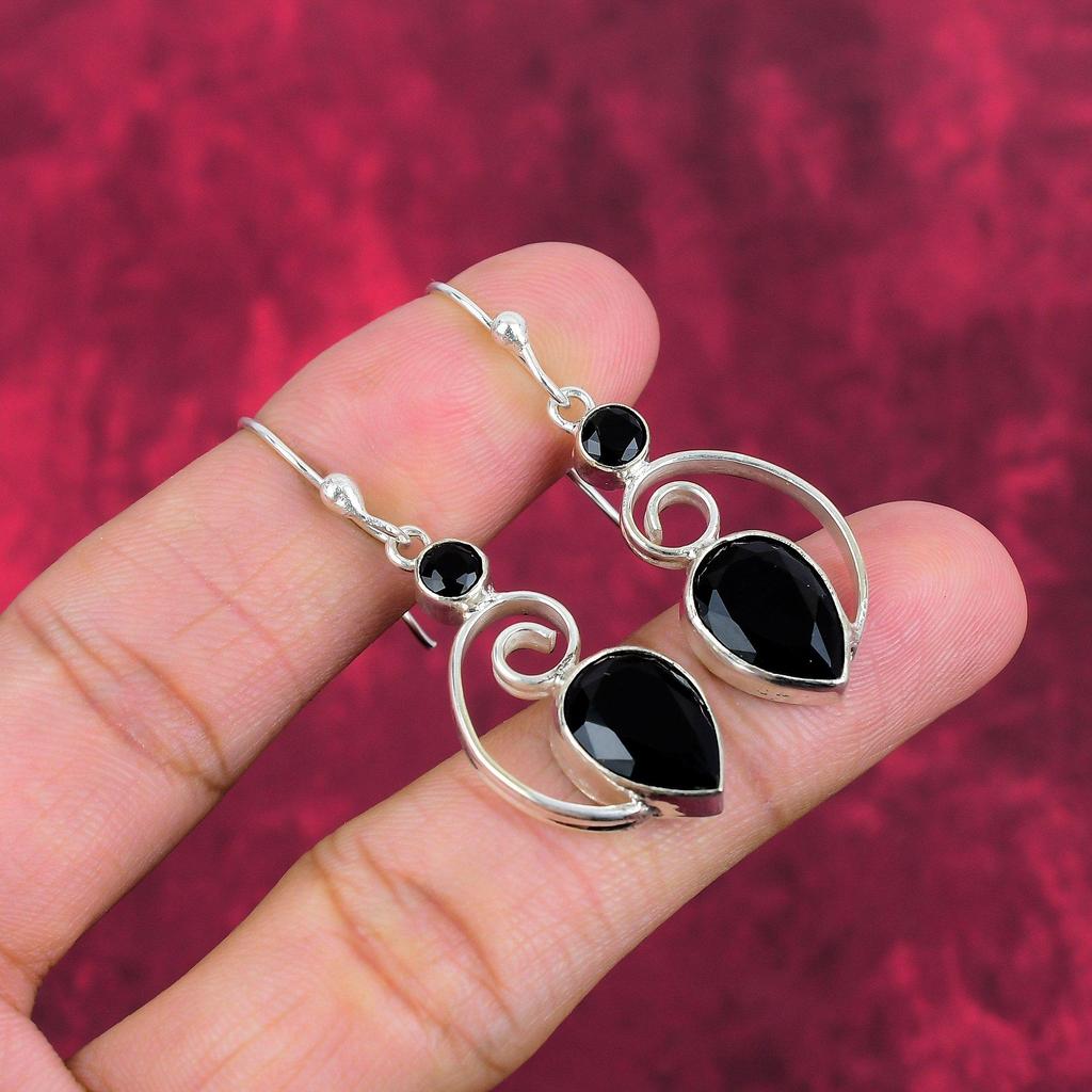 Black Spinel Earrings, 925 Solid Sterling Silver Earrings Handmade Gemstone Jewelry, Gifts For Wife Brand New Earrings