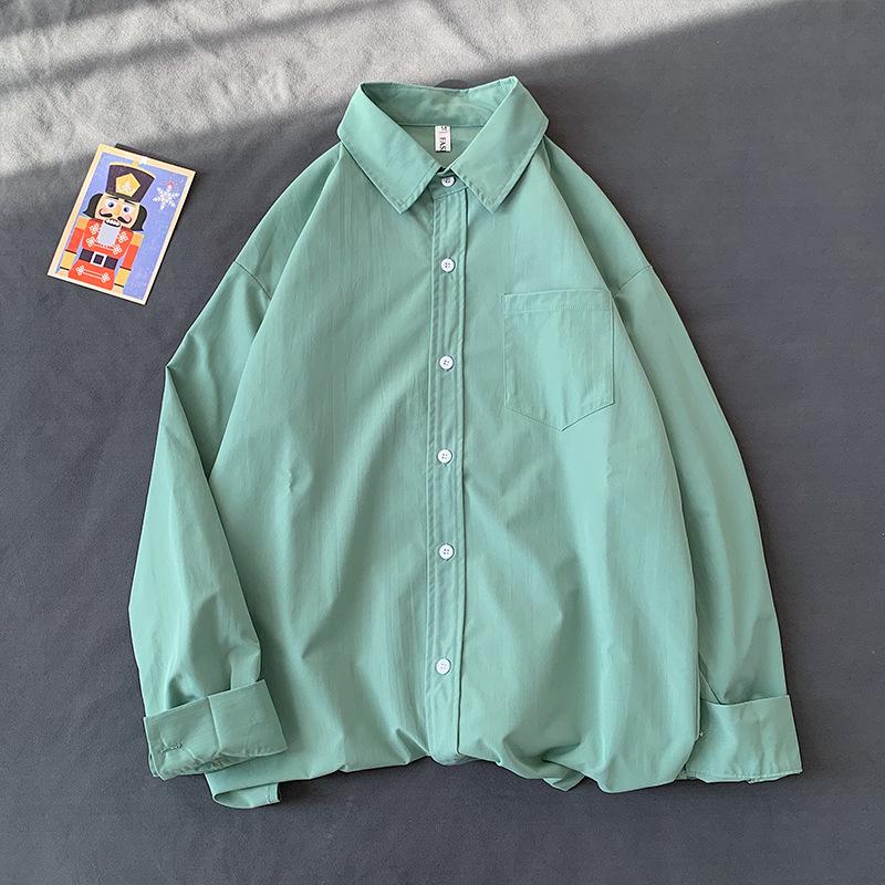 Street Style Loose Fit Long Sleeve Collar Shirt Women's Inner Wear Multi-Color Dopaamine Couple's Layering Casual Coat