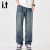 Izzue IT Men's American High Street Retro Loose Straight-Leg Jeans