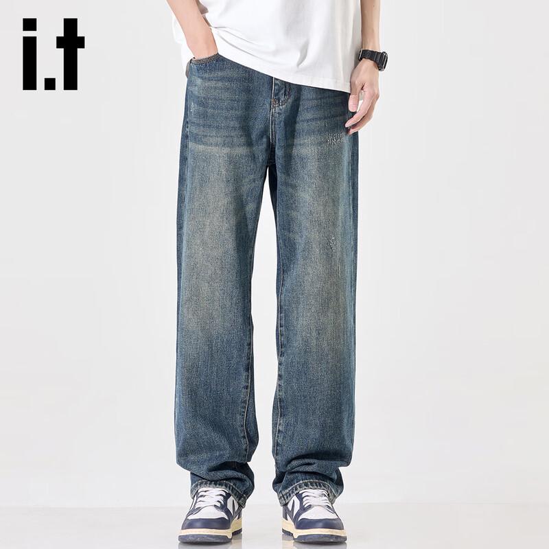 Izzue IT Men's American High Street Retro Loose Straight-Leg Jeans