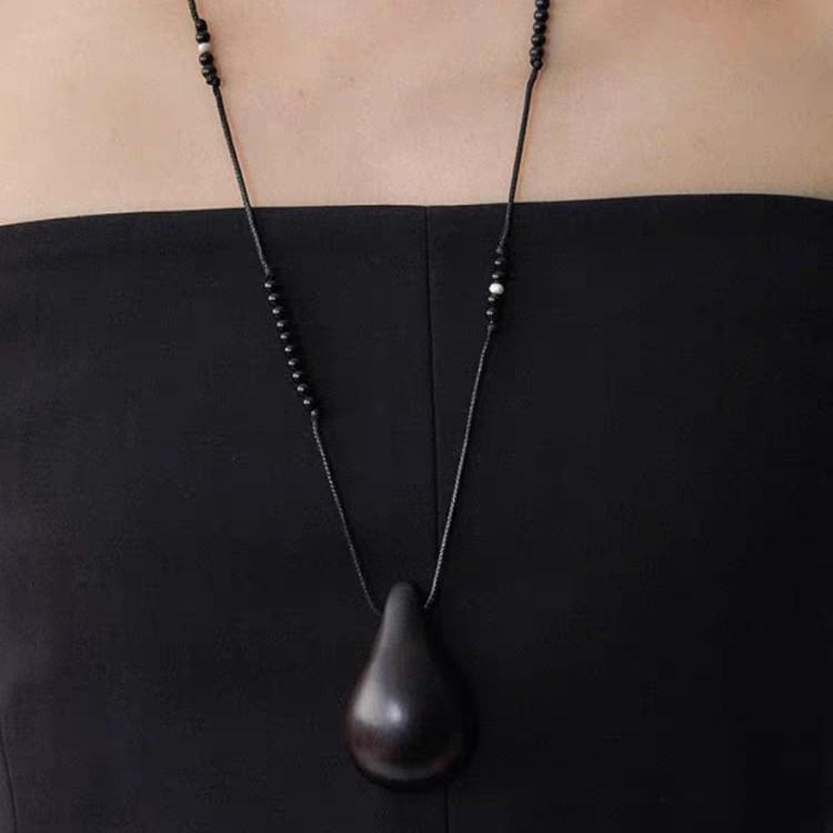 Xiaoyao Fruit Series Jewelry: Gourd & Ebony Boxwood Rope Buckle Pendant Necklace with High-End Earrings – Versatile Women's Accessories.