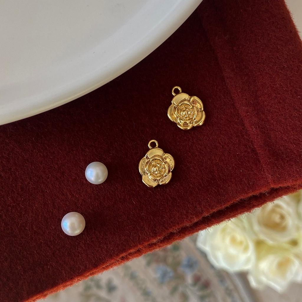 Rose series, natural freshwater pearl camellia stud earrings, light luxury temperament, niche earrings, women, silver needles