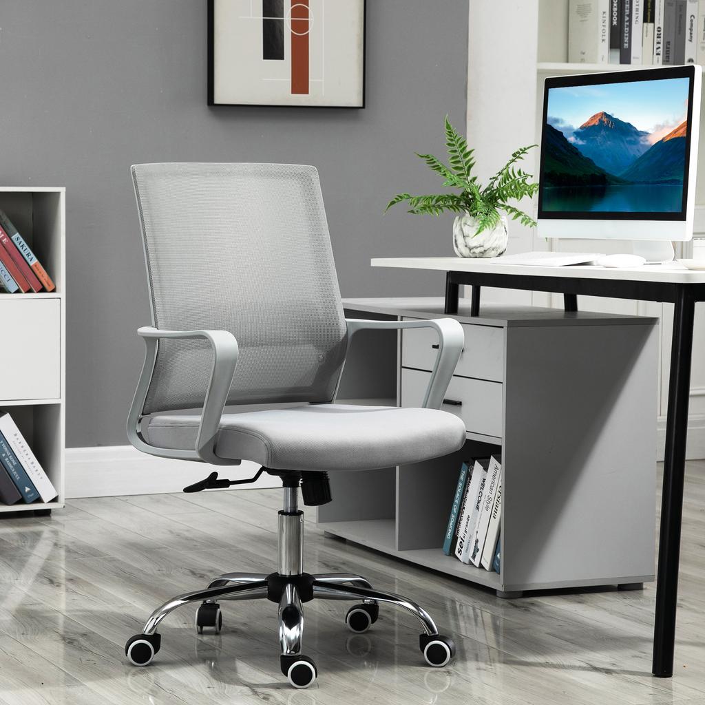 Ergonomic Desk Chair Mesh Office Chair with Adjustable Height Armrest and 360 degrees Swivel Castor Wheels Grey