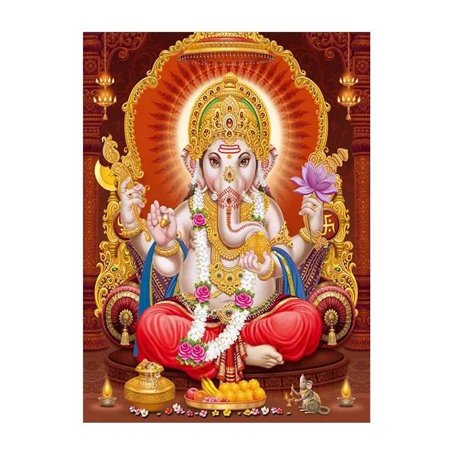 Religion Elephant God India Hinduism Ganesha Painting Canvas Durga Golden Zari Art Poster Prints Living Room Home Decor Pictures