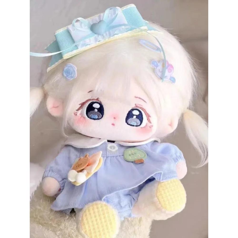 20cm Cute White Hair Plush Doll Super Star Figure Soft Stuffed Cotton Dolls DIY Cosplay Outfit Collection Girl Toys Gift