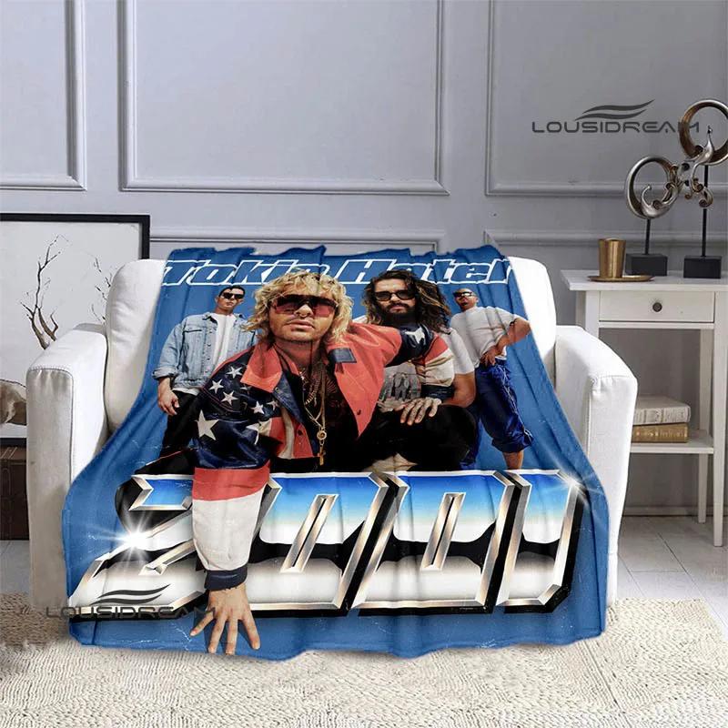 Coperta stampata retrò della band Tokio Hotel, coperta calda in flanella morbida e confortevole, biancheria da letto per casa, viaggio, regalo di compleanno